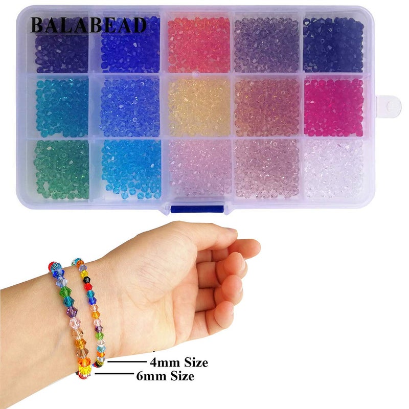 BALABEAD Wholesale 4mm Bicone Faceted Crystal Glass Beads for Jewelry Making, DIY Craft Beads for Necklace 15 Colors Mix Lot in Box (Total 1500pcs) - Image 3